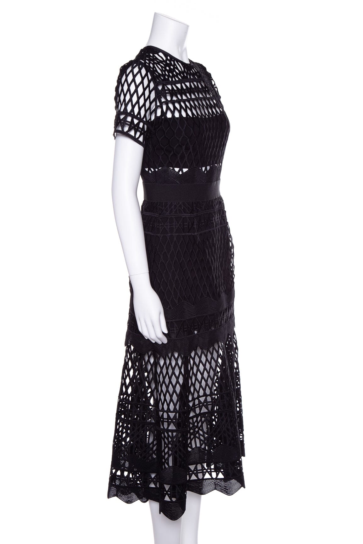 Self Portrait Black Cut Out Short Sleeve Fitted Dress SZ 6