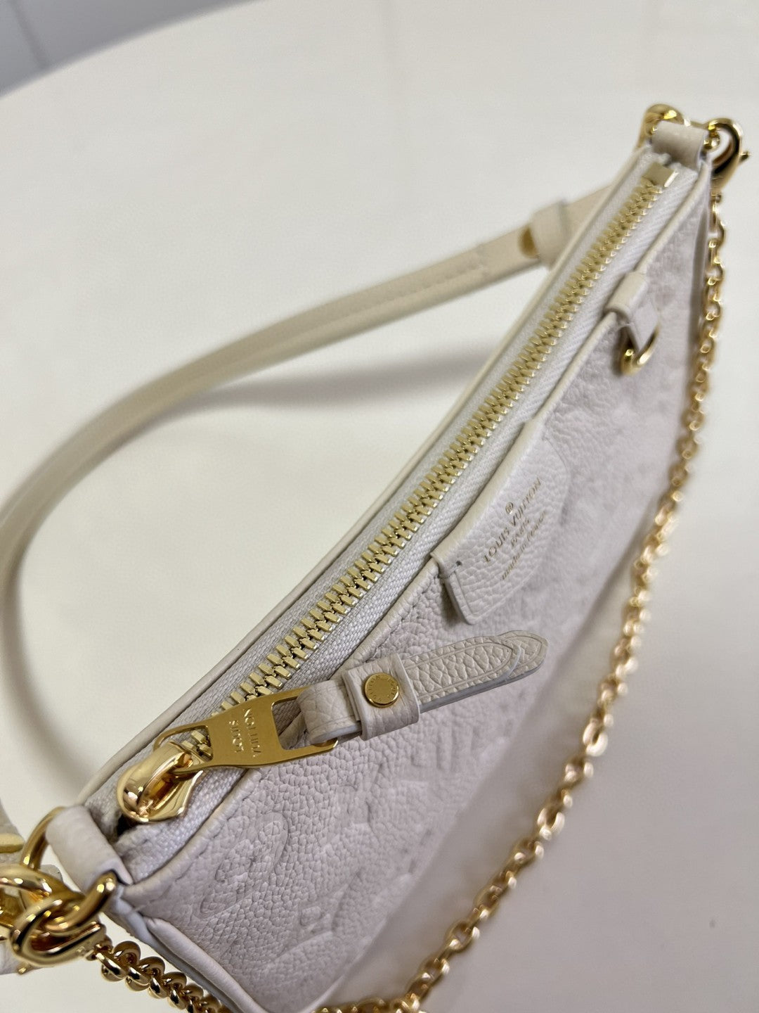 LV Easy Pouch On Strap Monogram Empreinte Crème White For Spring, Womtlm’s Handbags, Shoulder Bags 7.5in/19cm LV M81066