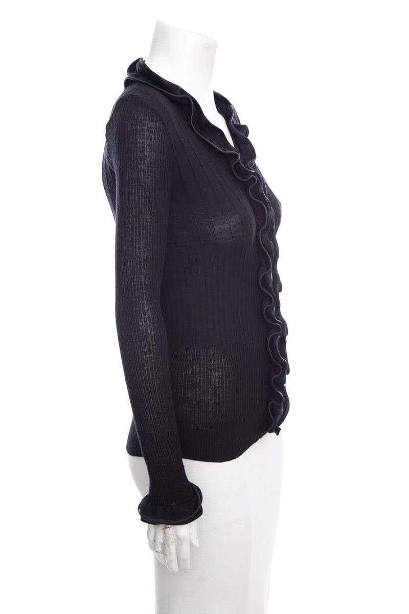 Anne Fontaine Black Knit Ruffle Front Sweater SZ 38