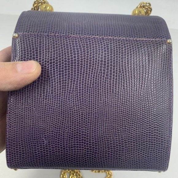 Henri Bendel Purple Reptile Boxy Purse w Gold Chain Strap
