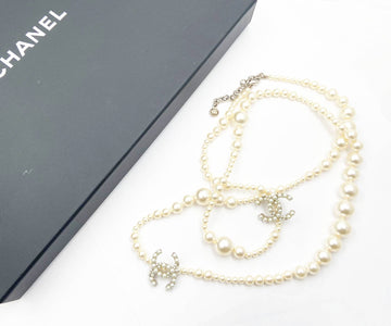 CHANEL Silver CC Bubble Pearl Pearl Necklace