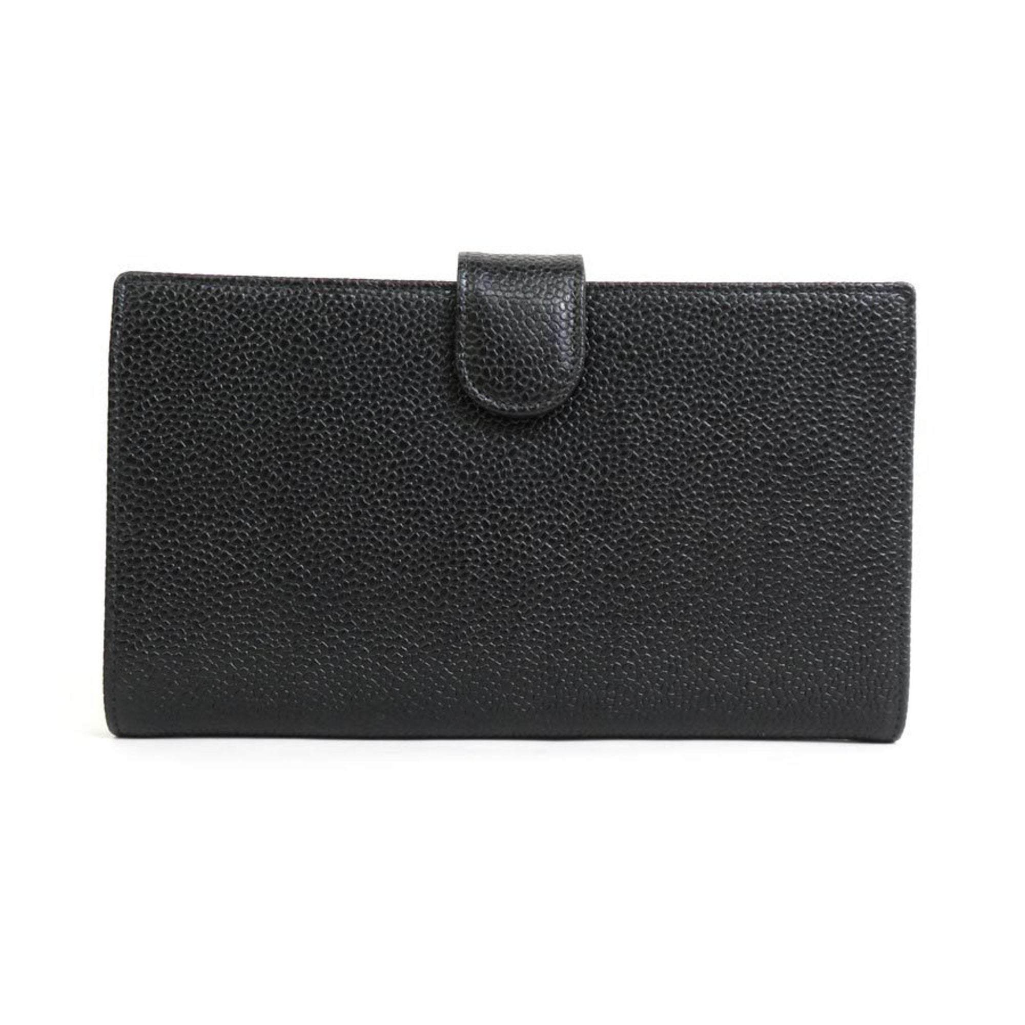 Chanel Bifold Wallet Coco Mark Caviar Skin Leather Black Women's