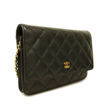 ChanelAuth  Matelasse Chain Shoulder Gold Hardware Caviar Leather Black