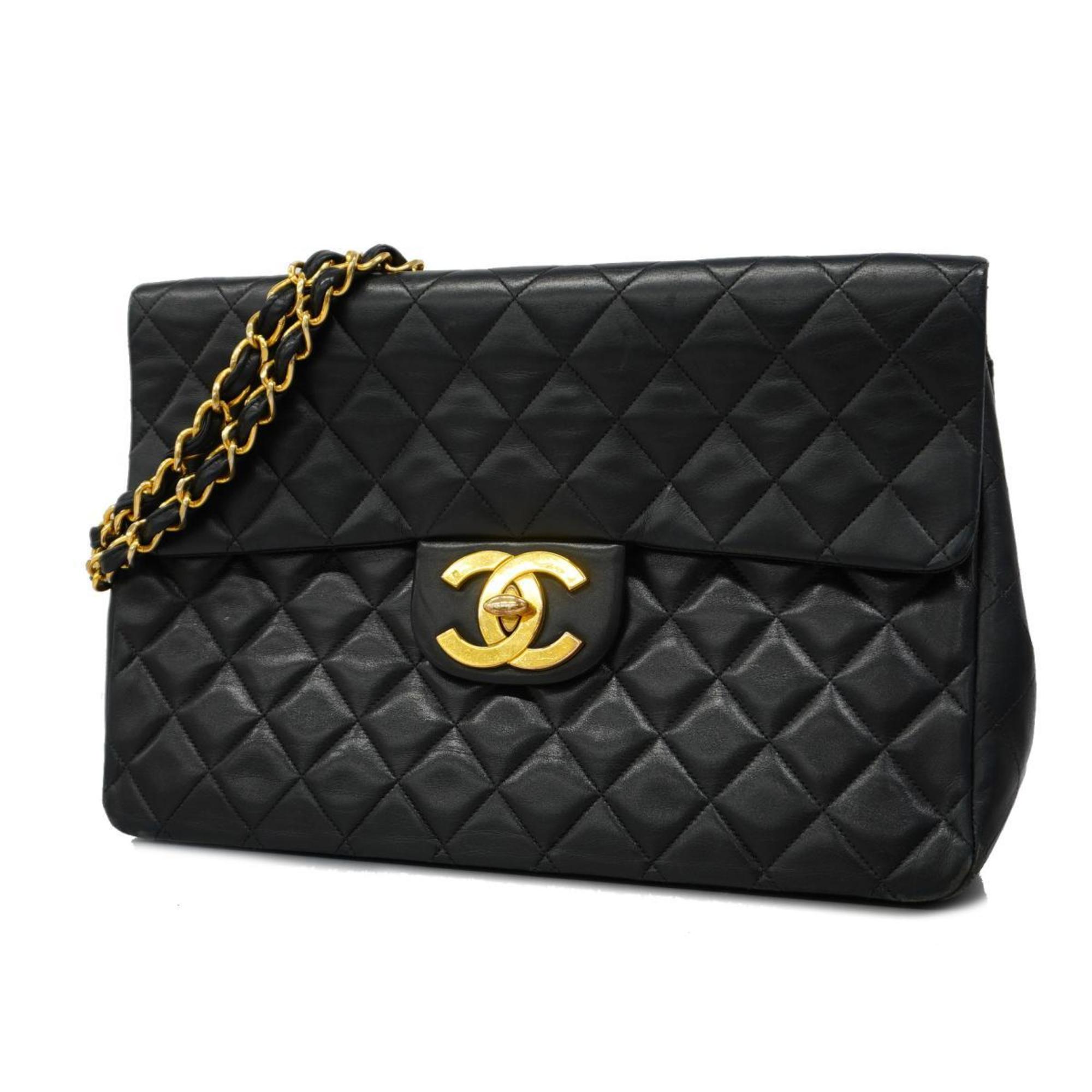 Chanel Shoulder Bag Deca Matelasse W Chain Lambskin Black Women's