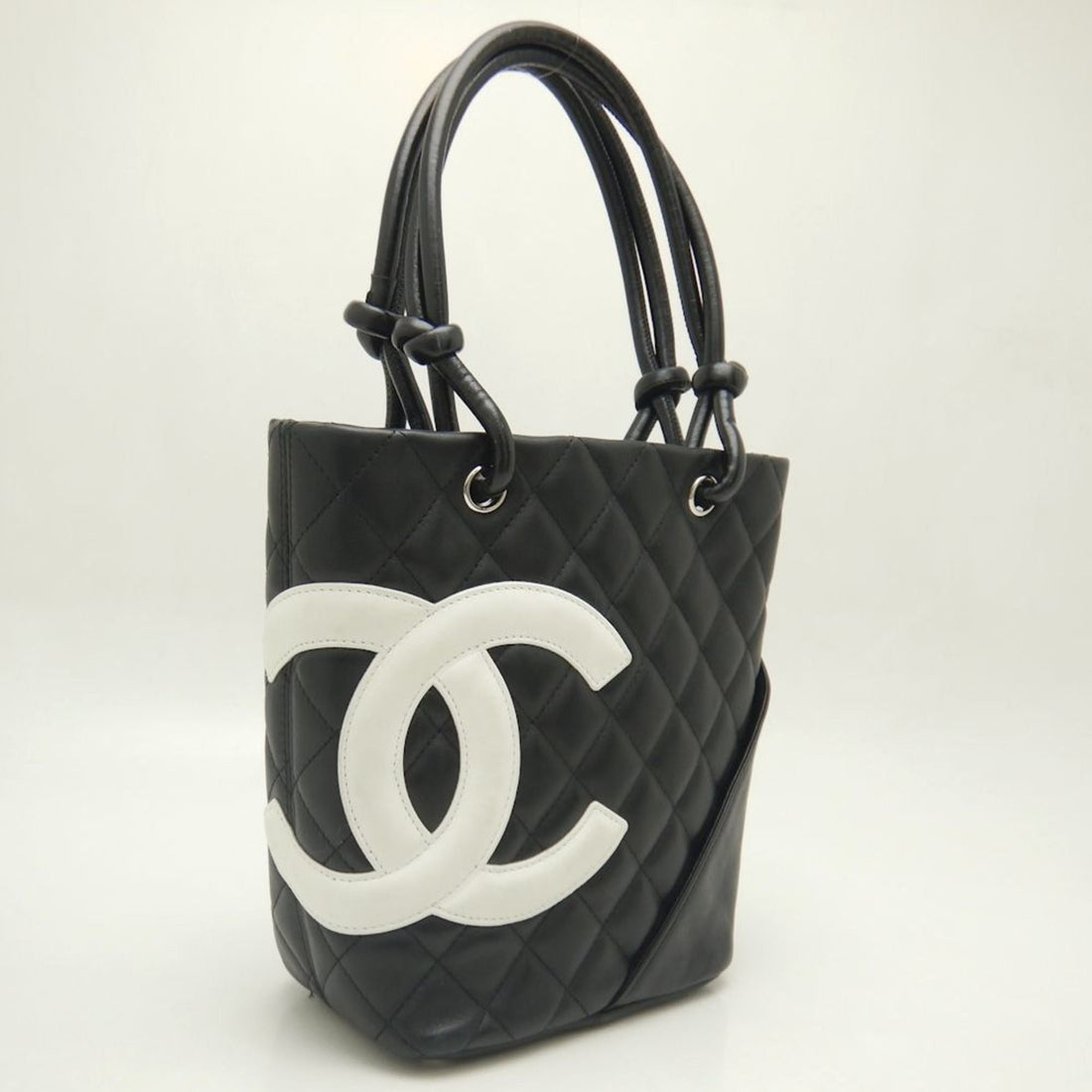 CHANEL Small Tote A25166 Bag Cambon Line Calfskin Black White 251875