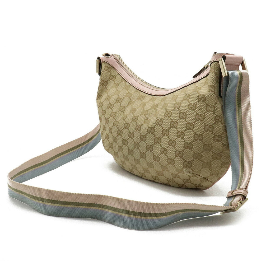 Gucci GG canvas shoulder bag leather beige pink light blue 181092