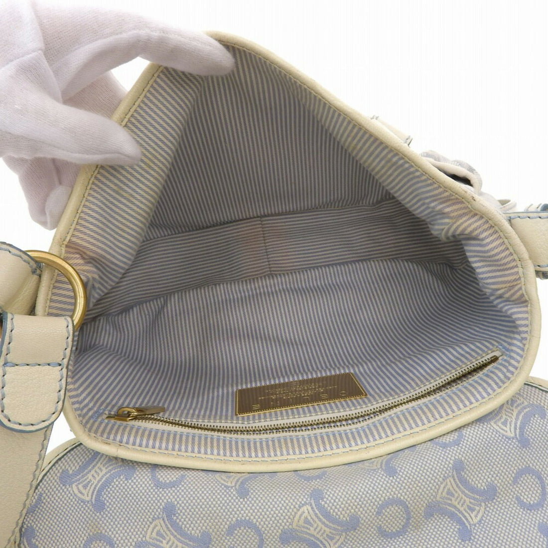 Celine Macadam Logo Crossbody Shoulder Bag Canvas x Leather White Blue