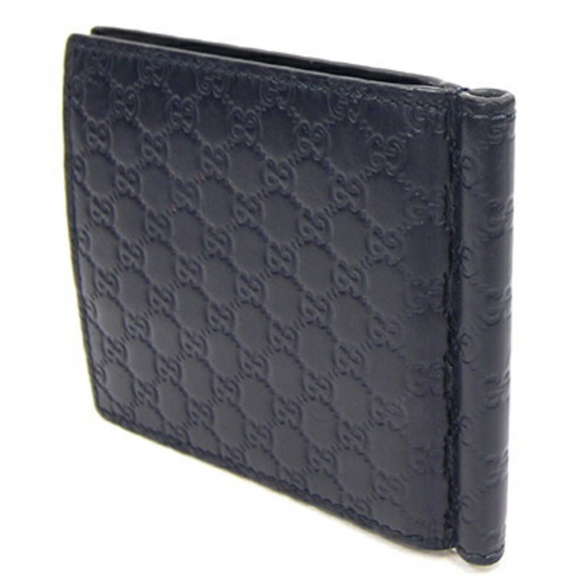 GUCCI Bifold Money Clip Micro sima 544478 Navy Leather Billfold Men's