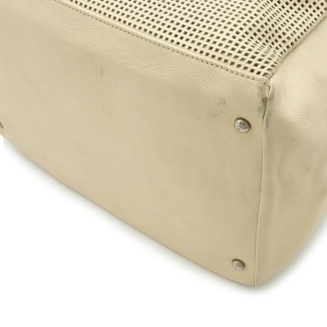 Chanel Cocomark HandBag Boston Punching Mesh Leather Beige