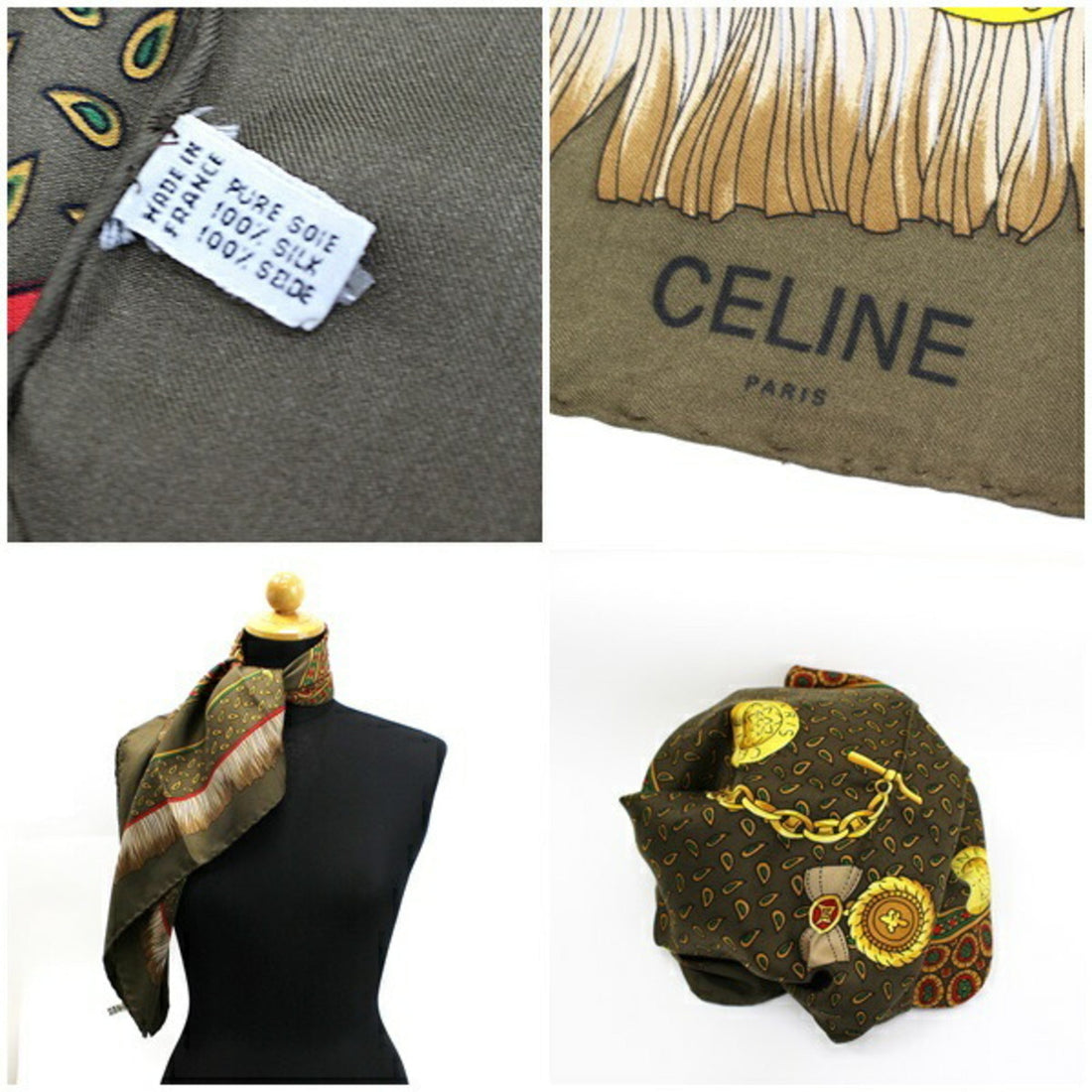 Celine silk scarf muffler brown  ladies