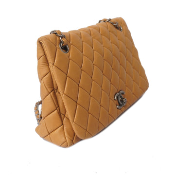 Chanel Matelasse W-chain Women's Leather Shoulder Bag Brown