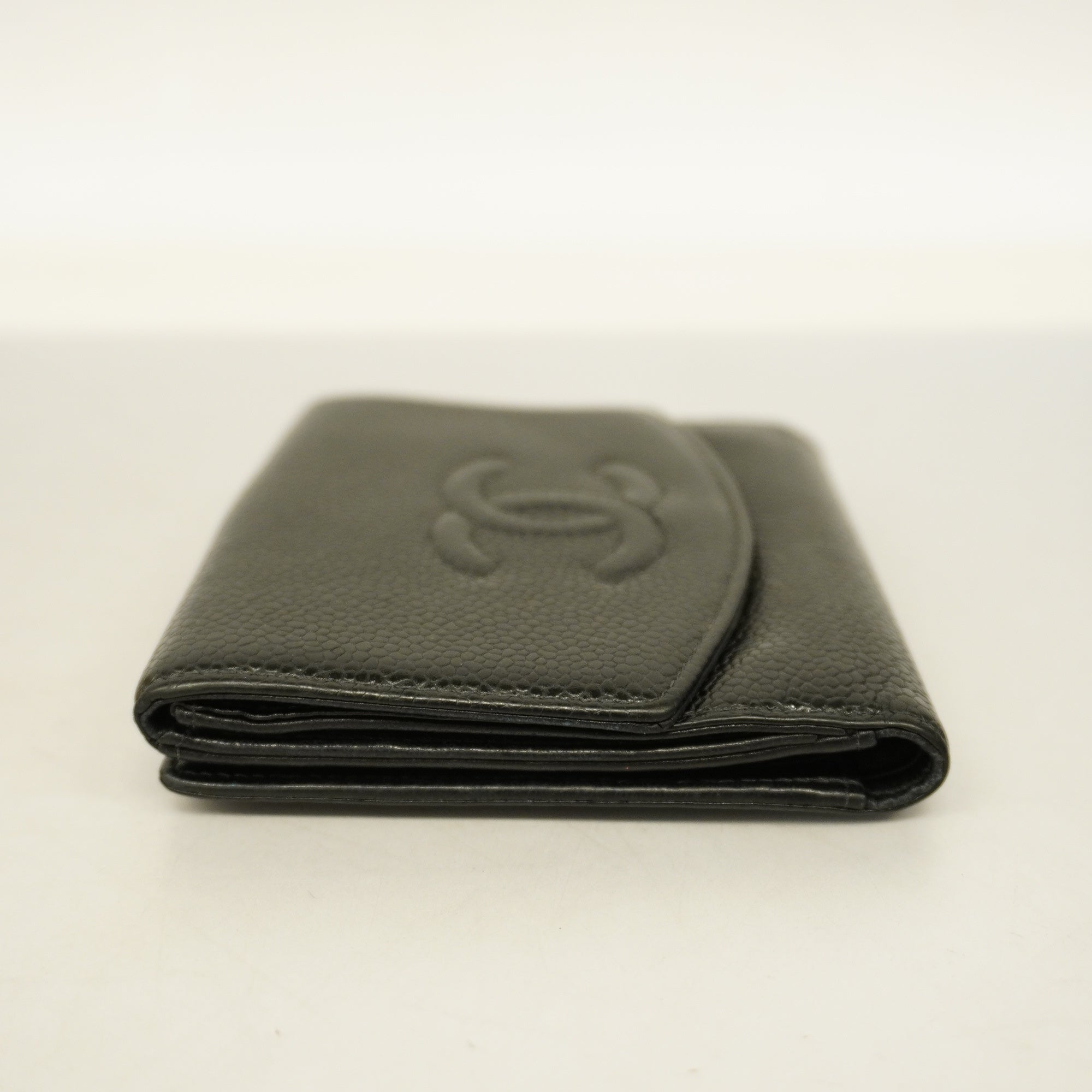 Chanel[3cc2369] Auth  wallet caviar skin black gold metal