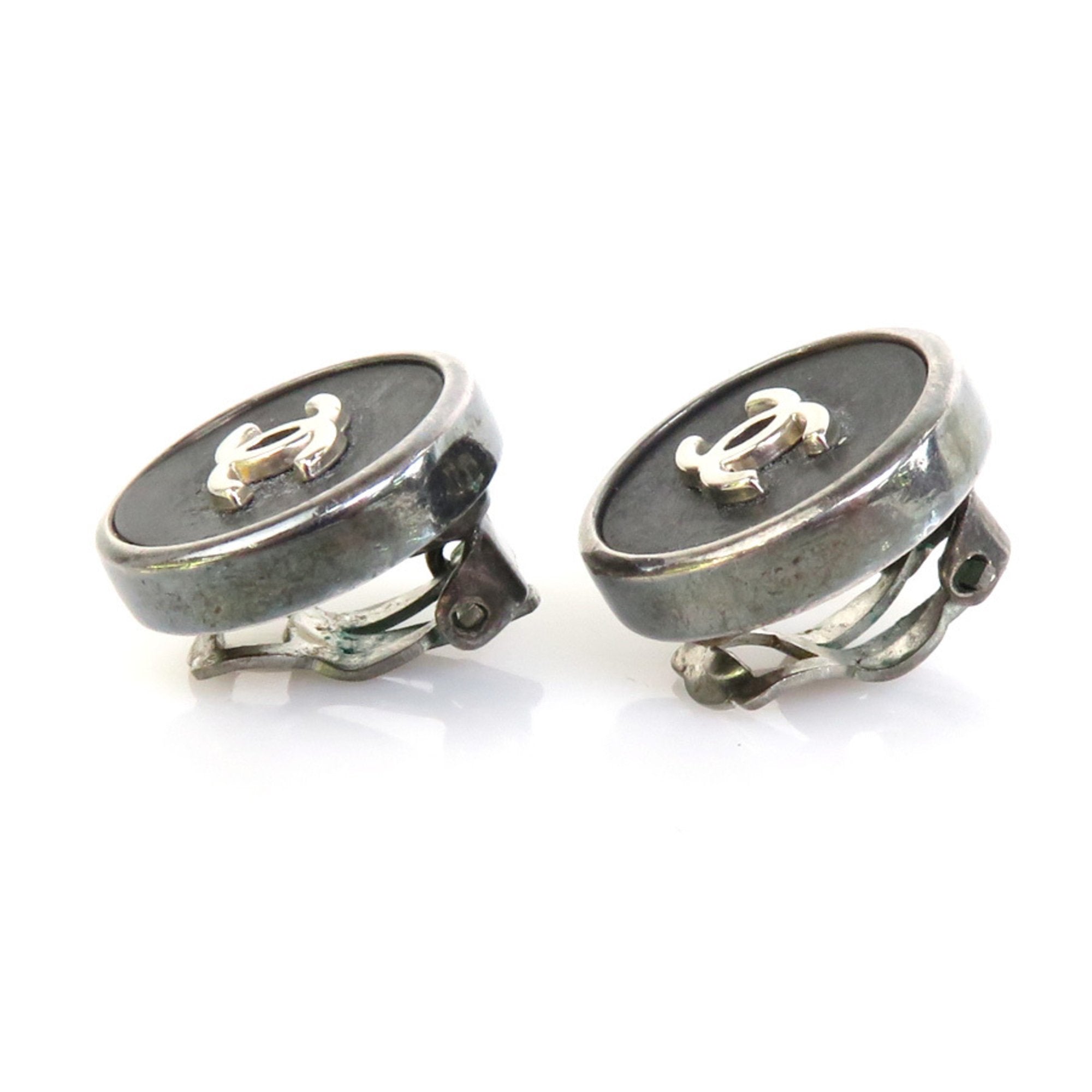 Chanel Earrings Cocomark Metal/Plastic Gunmetal/Black Women's