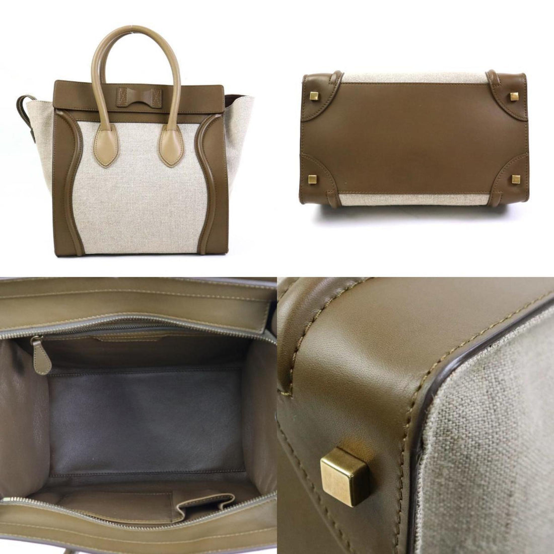 Celine Handbag Luggage Mini Shopper Leather/Canvas Brown Ladies