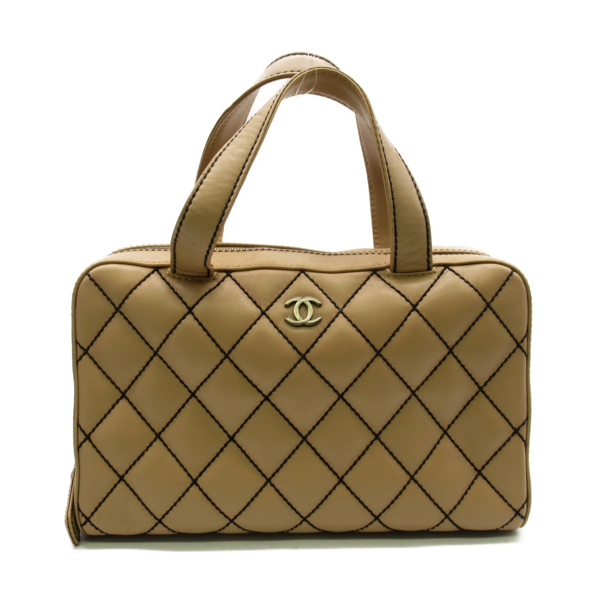 CHANEL Wild Stitch Handbag Beige leather