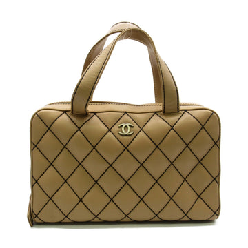 CHANEL Wild Stitch Handbag Beige leather