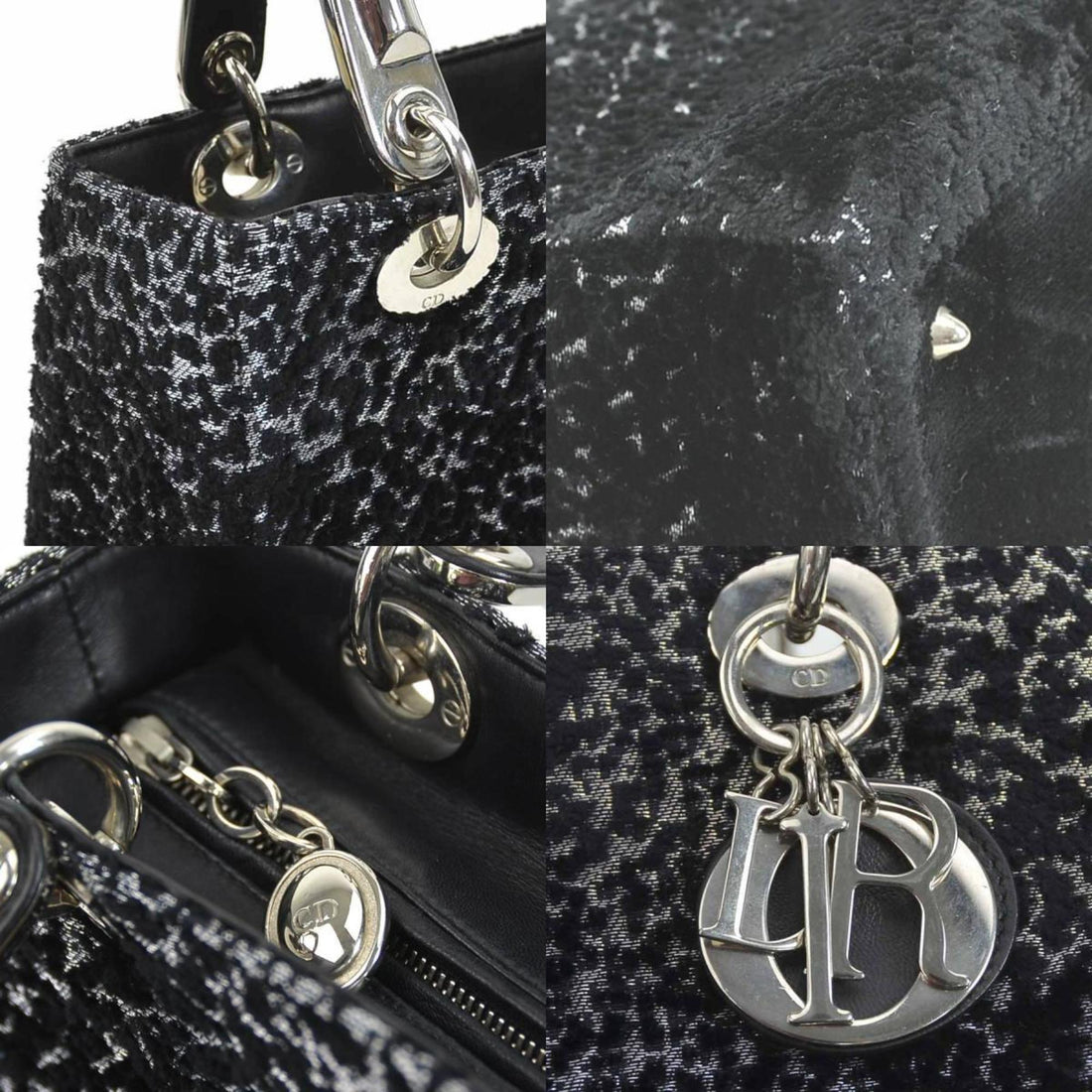 CHRISTIAN DIOR HandBag Shoulder Bag Lady Velvet/Metal Black/Silver Women's