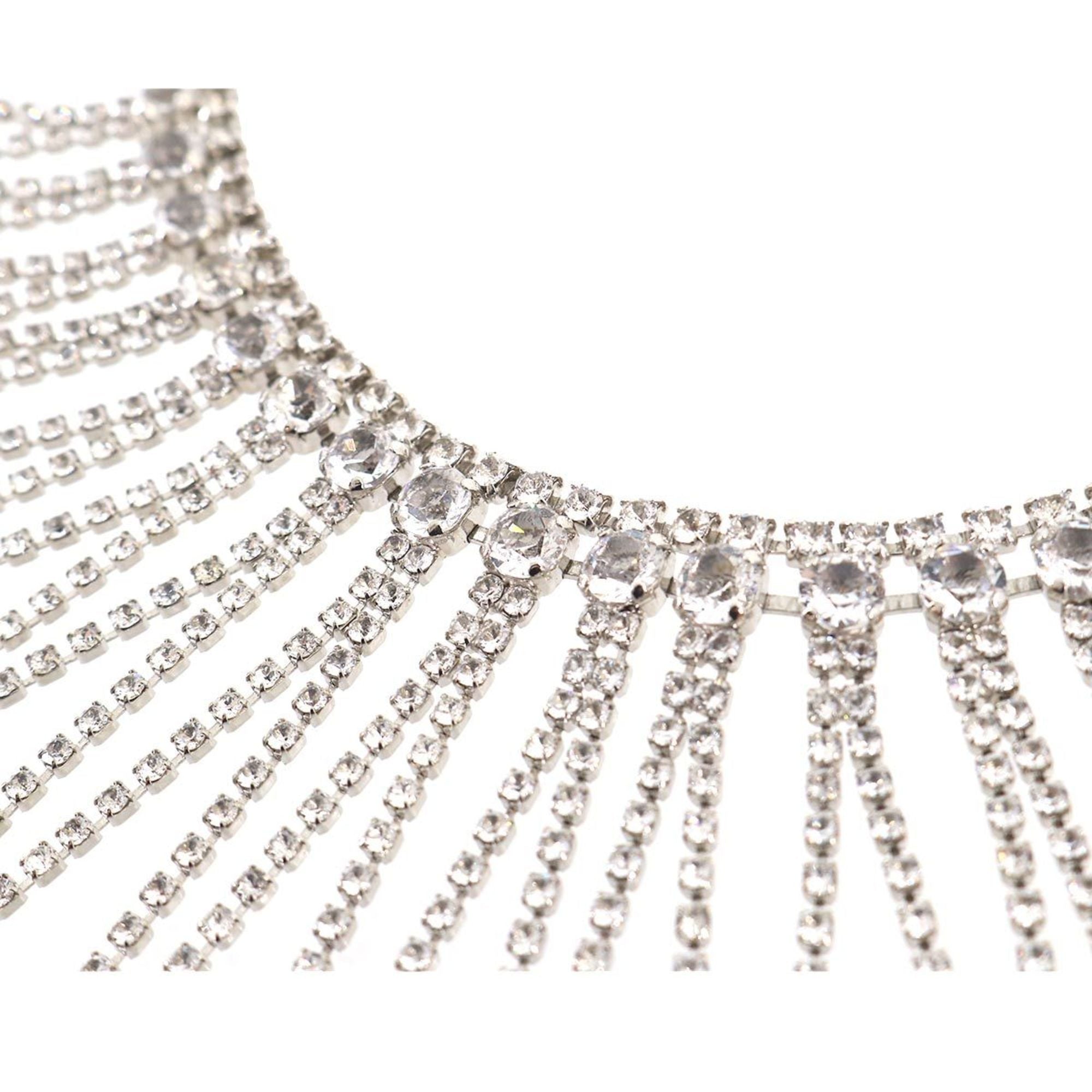 Chanel Cocomark Necklace Rhinestone Silver B18S Accessories