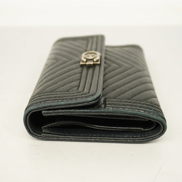 ChanelAuth  Boy  Tri-fold Wallet Silver Metal Fittings Women's Caviar