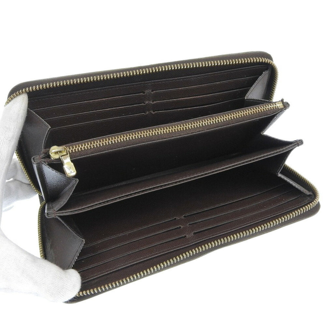 LOUIS VUITTON Zippy Wallet Long N41661 Damier Canvas Brown MI2156 Unisex