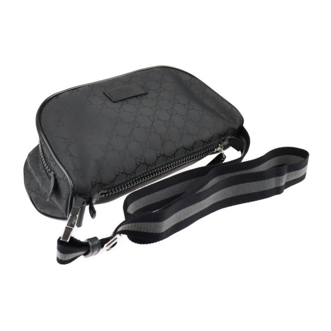 GUCCI Waist Bag 449182 GG Nylon x Leather Black Silver Hardware Body Hip