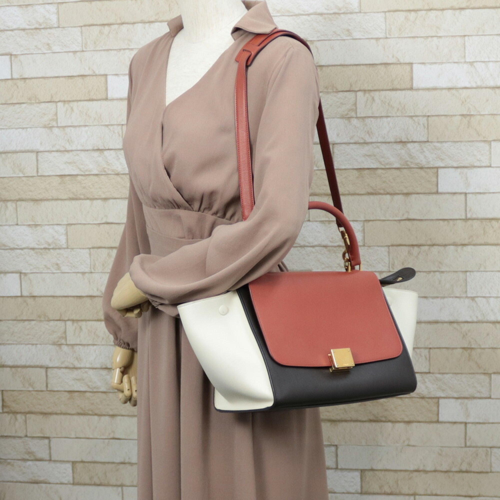 Celine Handbag Trappers Bag Shoulder Multicolor Brown Ladies