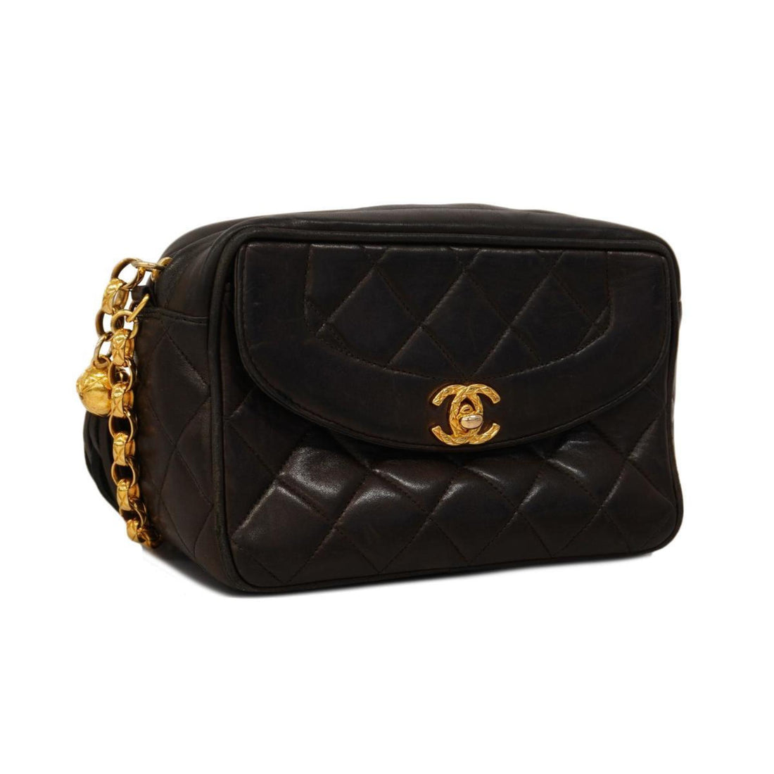 Chanel Shoulder Bag with Matelasse Bag, Lambskin, Black, Women's
