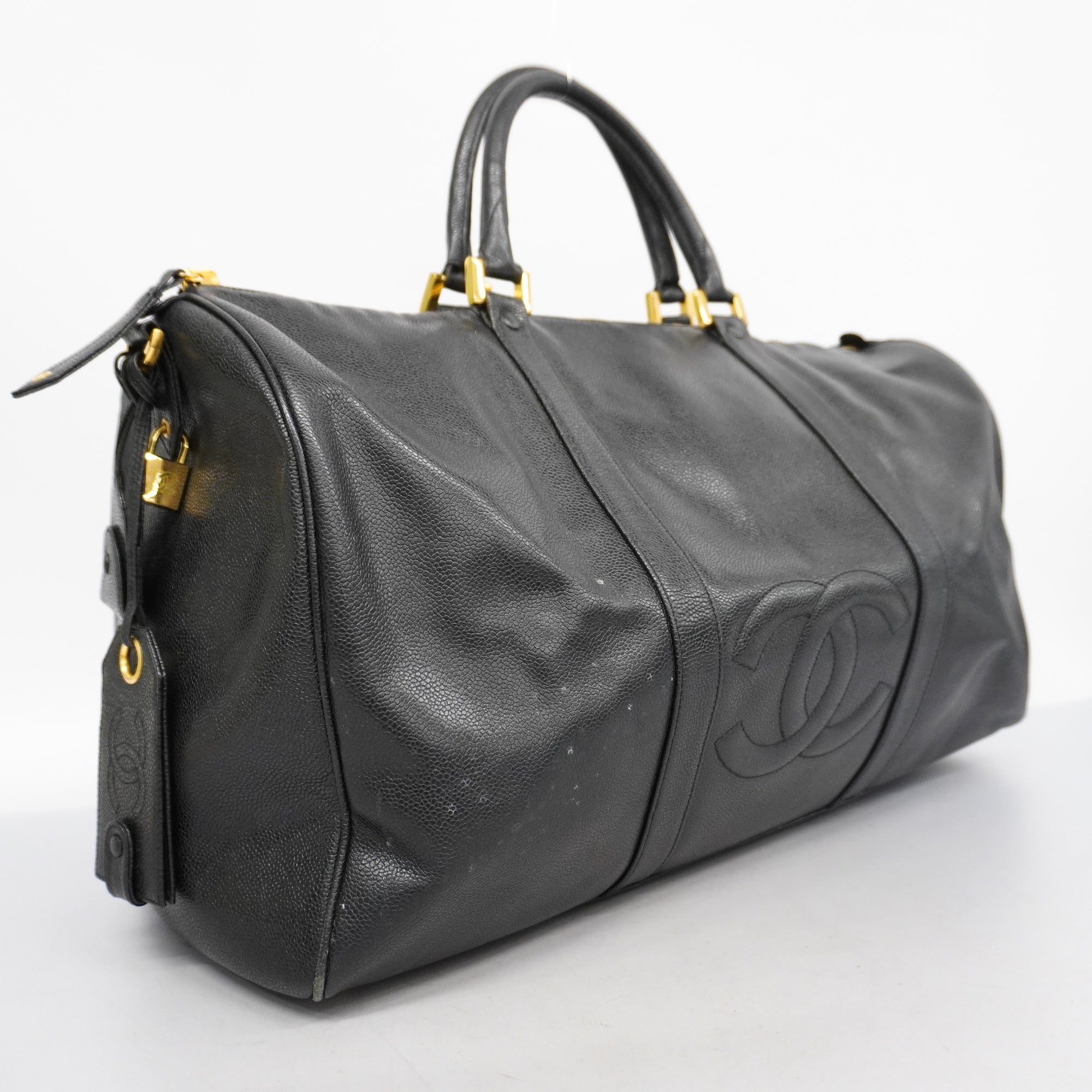 ChanelAuth  Caviar Skin Women's Caviar Leather Boston Bag Black