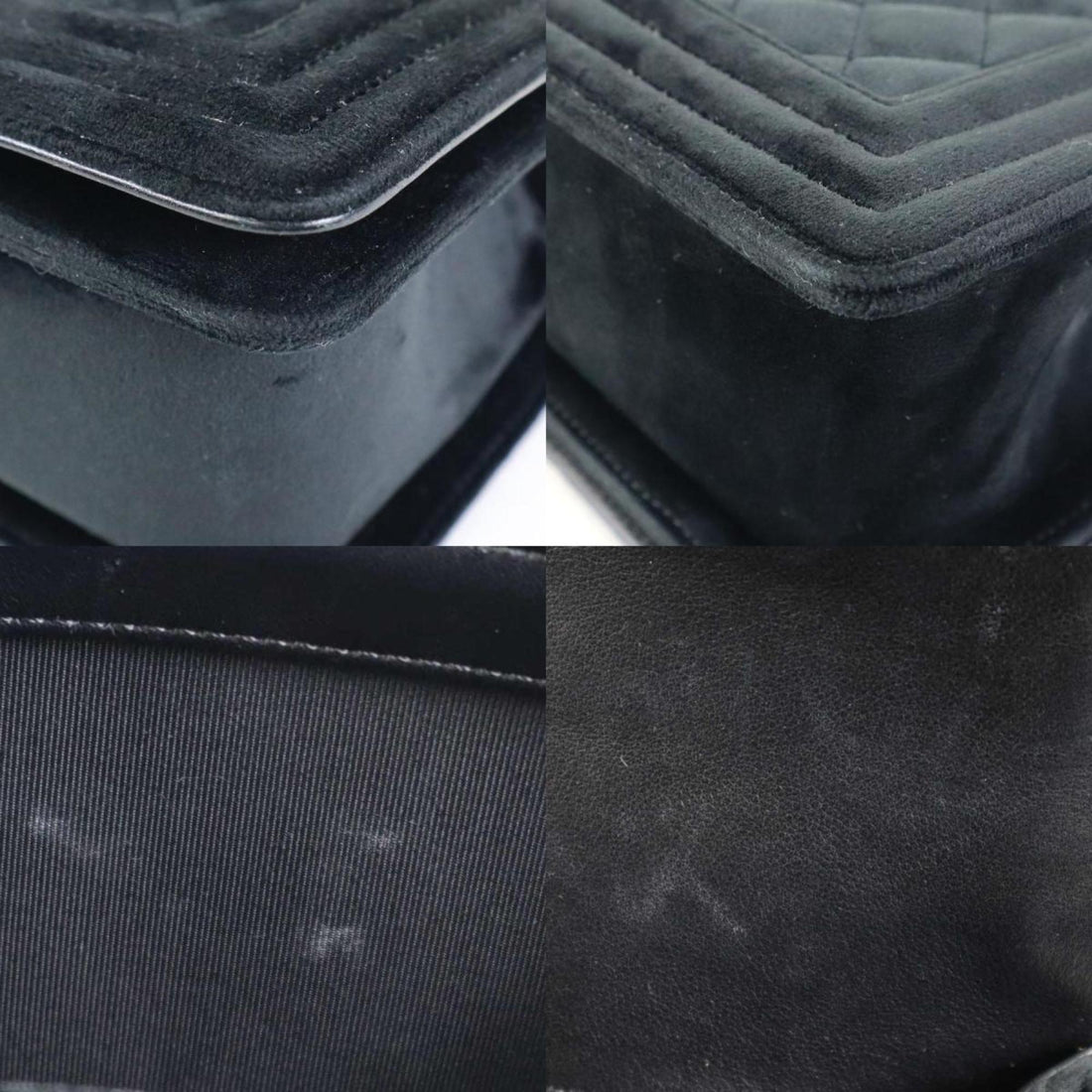 Chanel Crossbody Shoulder Bag Boy  Velor Black Gold Ladies