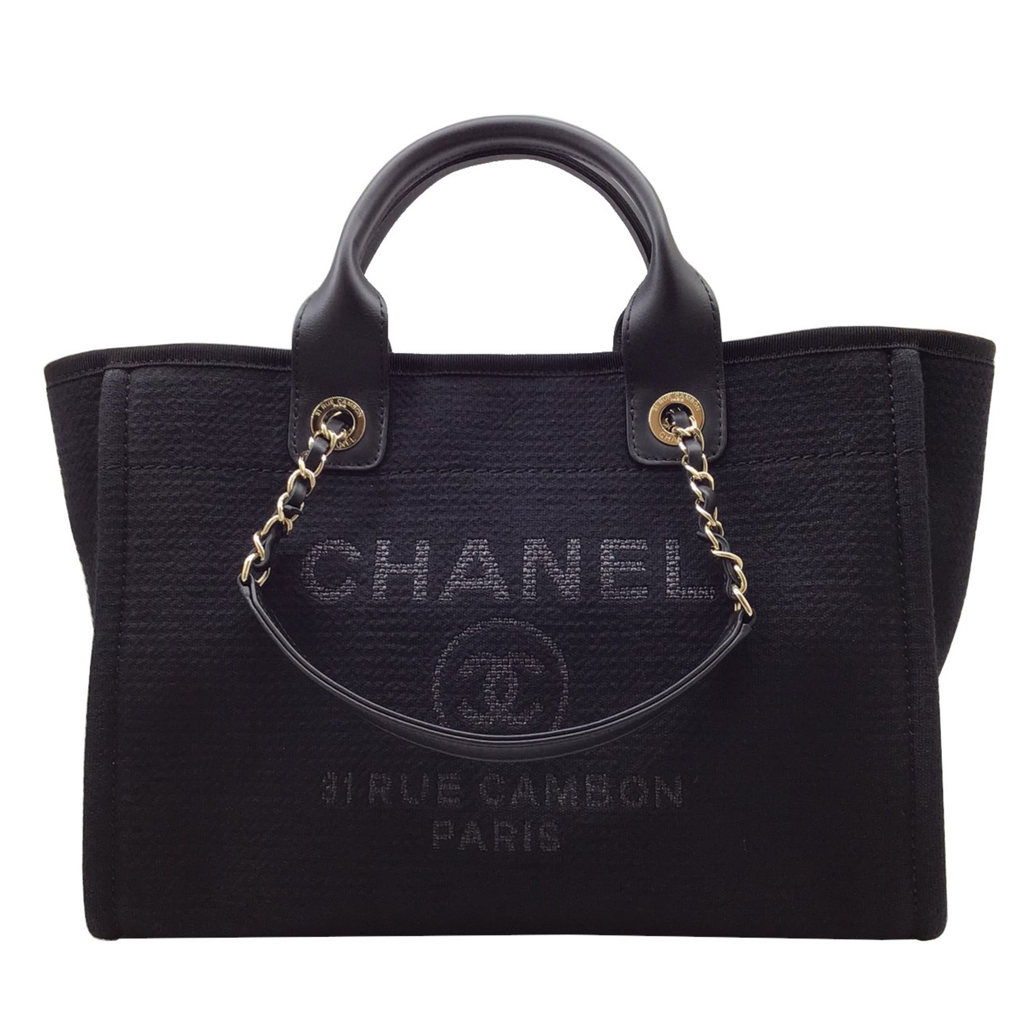 Chanel Deauville AS3257 Black Tote Bag HandBag Shoulder Women Men Unisex