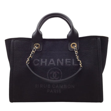 Chanel Deauville AS3257 Black Tote Bag HandBag Shoulder Women Men Unisex
