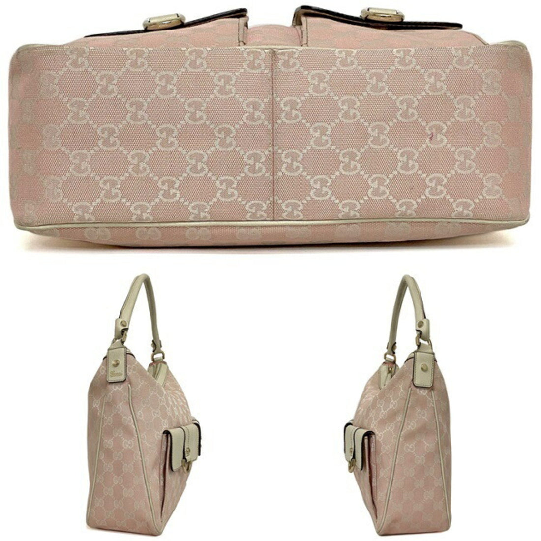 Gucci Bag Pink White Abbey 153025 Canvas Leather GUCCI Ladies GG