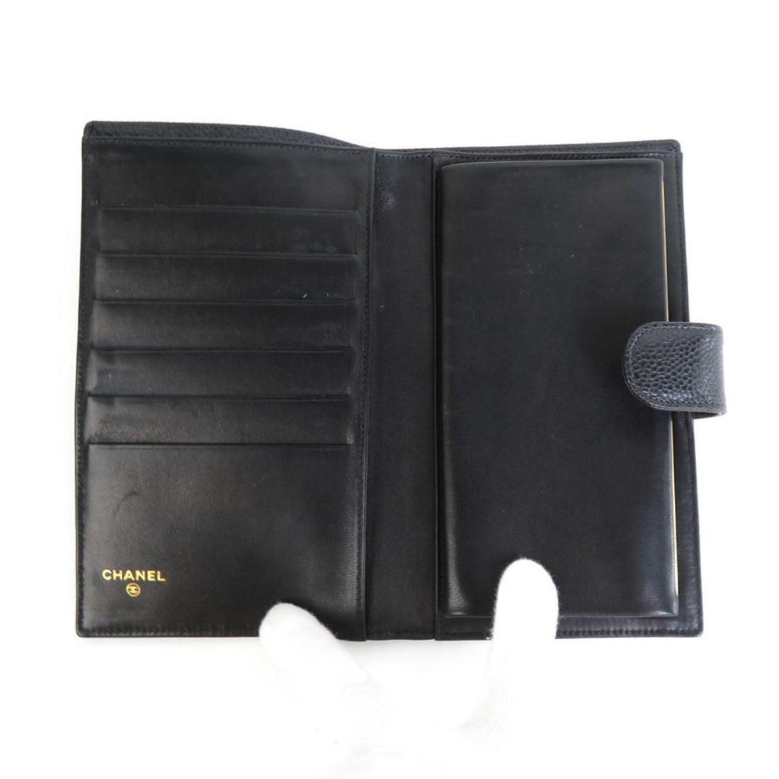 Chanel Bifold Wallet Coco Mark Caviar Skin Leather Black Women's