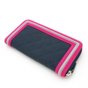Chanel Boy  Matelasse Coco Mark Round Long Wallet Canvas Navy Pink Light Gray