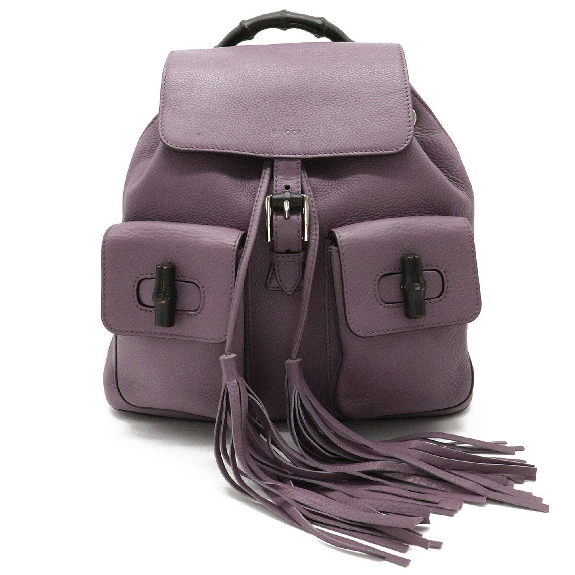 Gucci bamboo rucksack backpack shoulder bag tassel leather dusty purple 370833