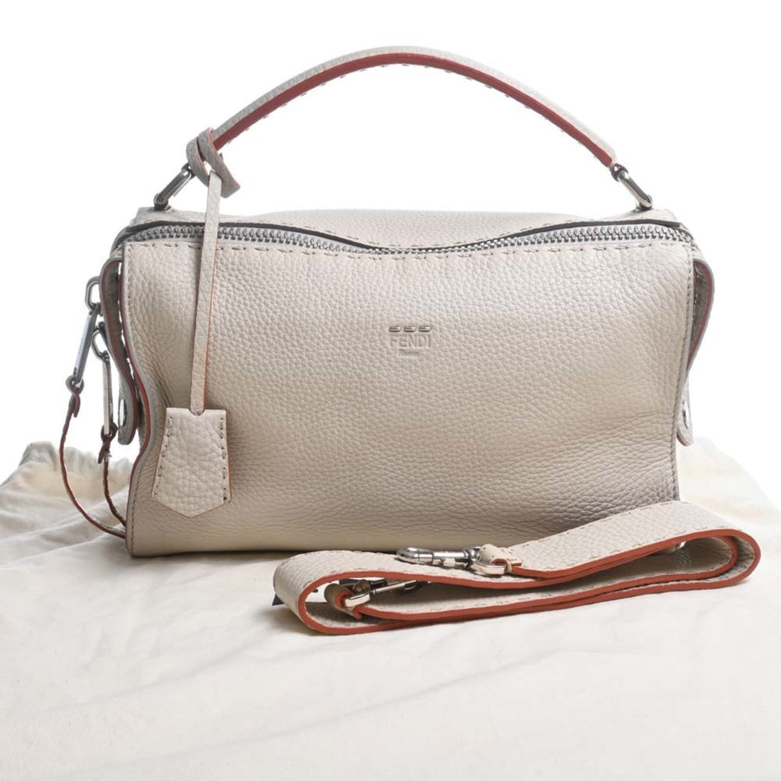 FENDI Selleria Leather Ray Handbag 8BL137 Beige Ladies