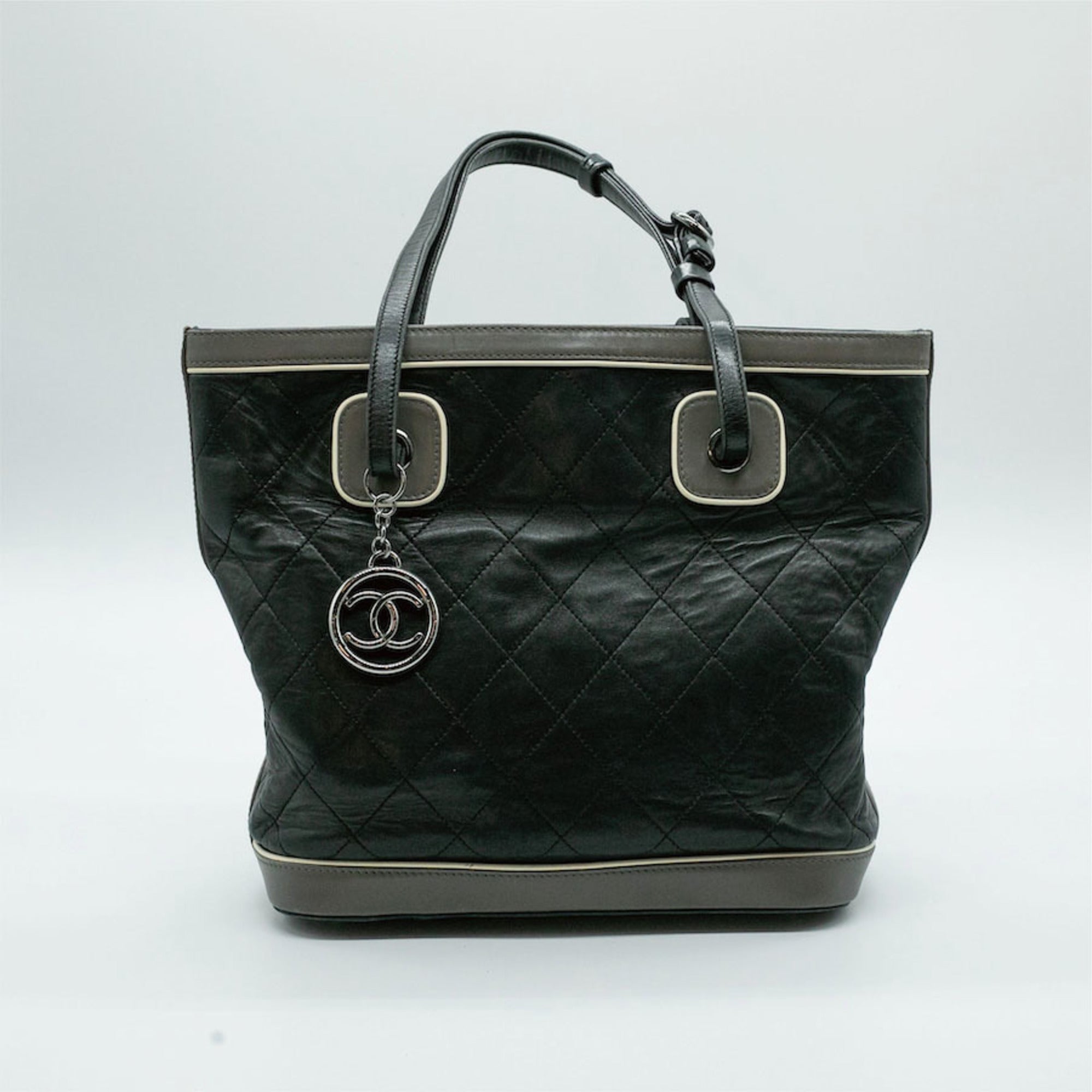 CHANEL Tote Bag Matelasse Coco Mark Lambskin Black Silver Men's Women's A34587 PD62