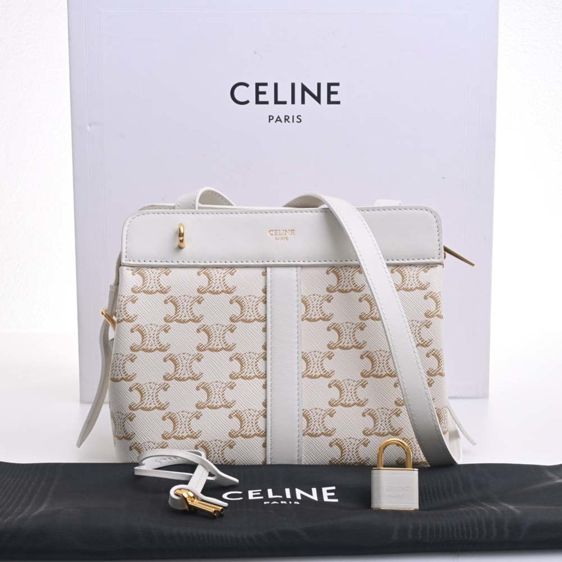 Celine Leather Triomphe Teen Hippo de France Shoulder Bag 191992CAA White Ladies