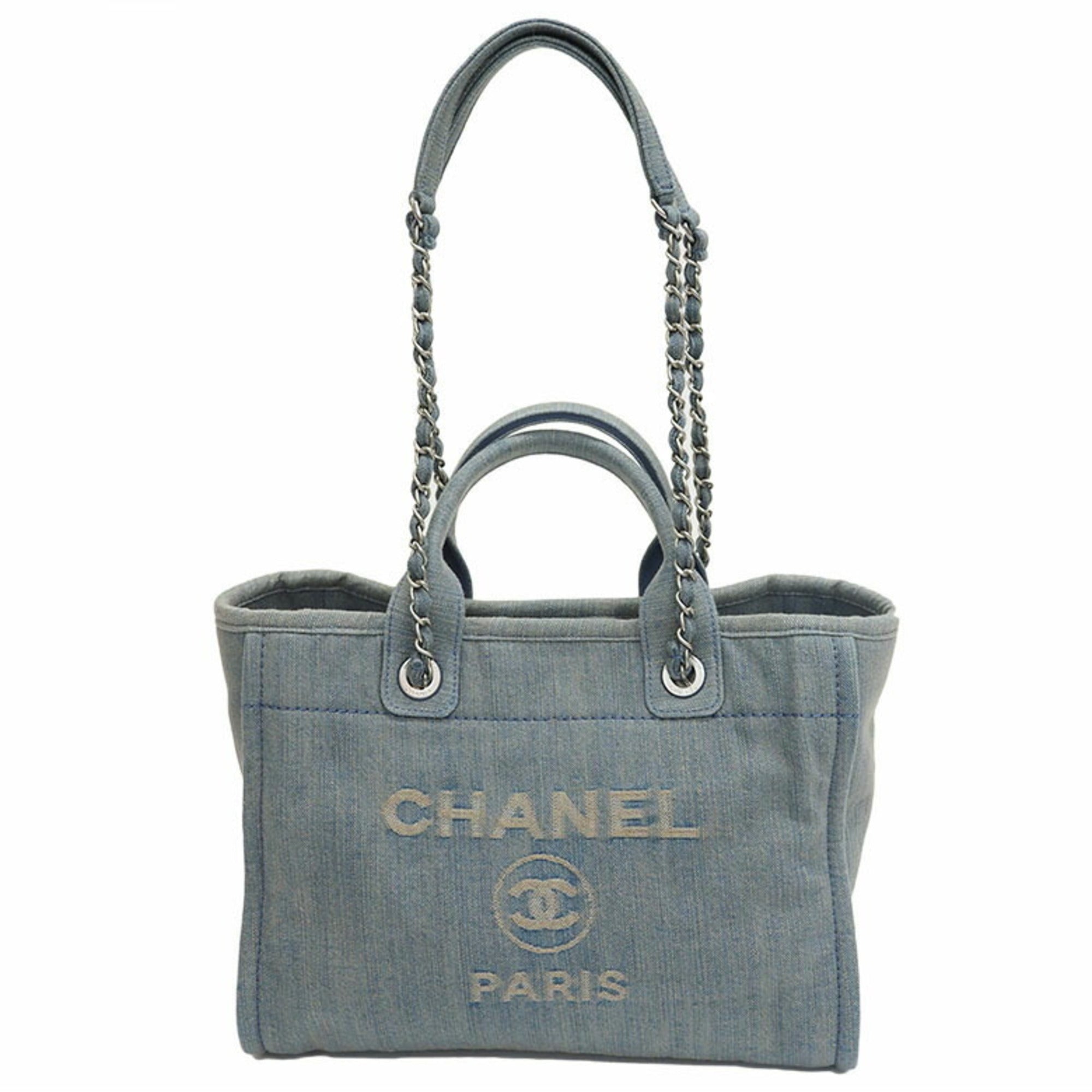 Chanel Denim Shopping Bag Tote Light Blue Deauville Women's