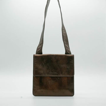 CHANEL Shoulder Bag Square Sacoche Lambskin Brown Gold Men's Women's P16200 PD23
