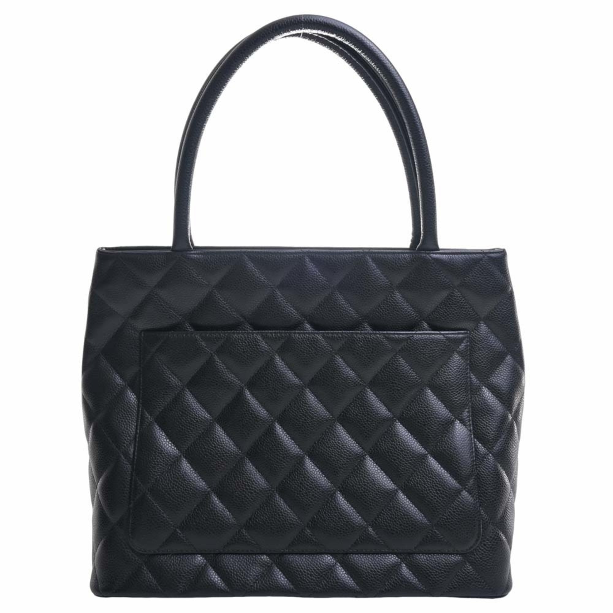 Chanel Caviar Skin Coco Mark Reprint Tote Bag Black Ladies