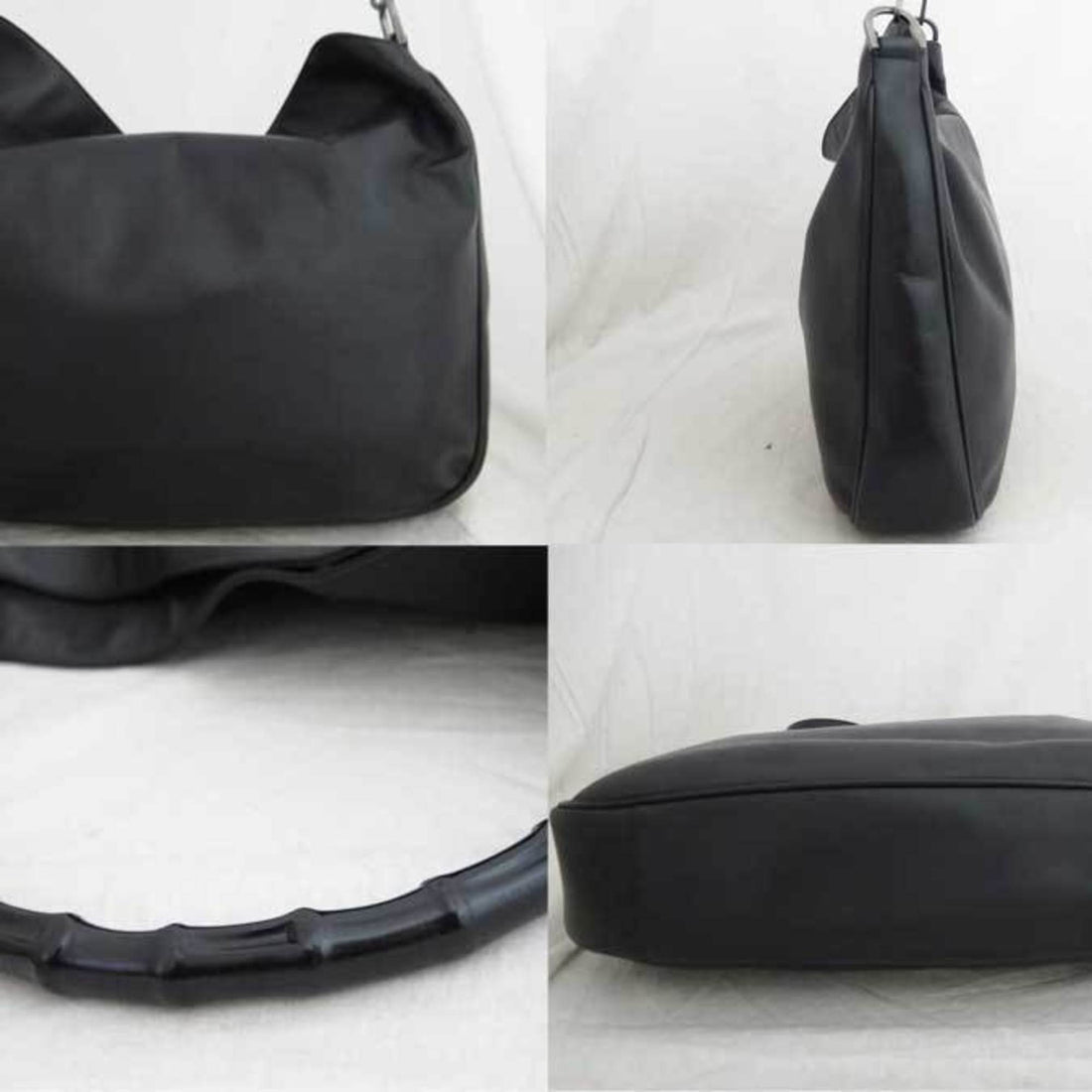 Gucci Shoulder Bag Bamboo Black Leather Ladies