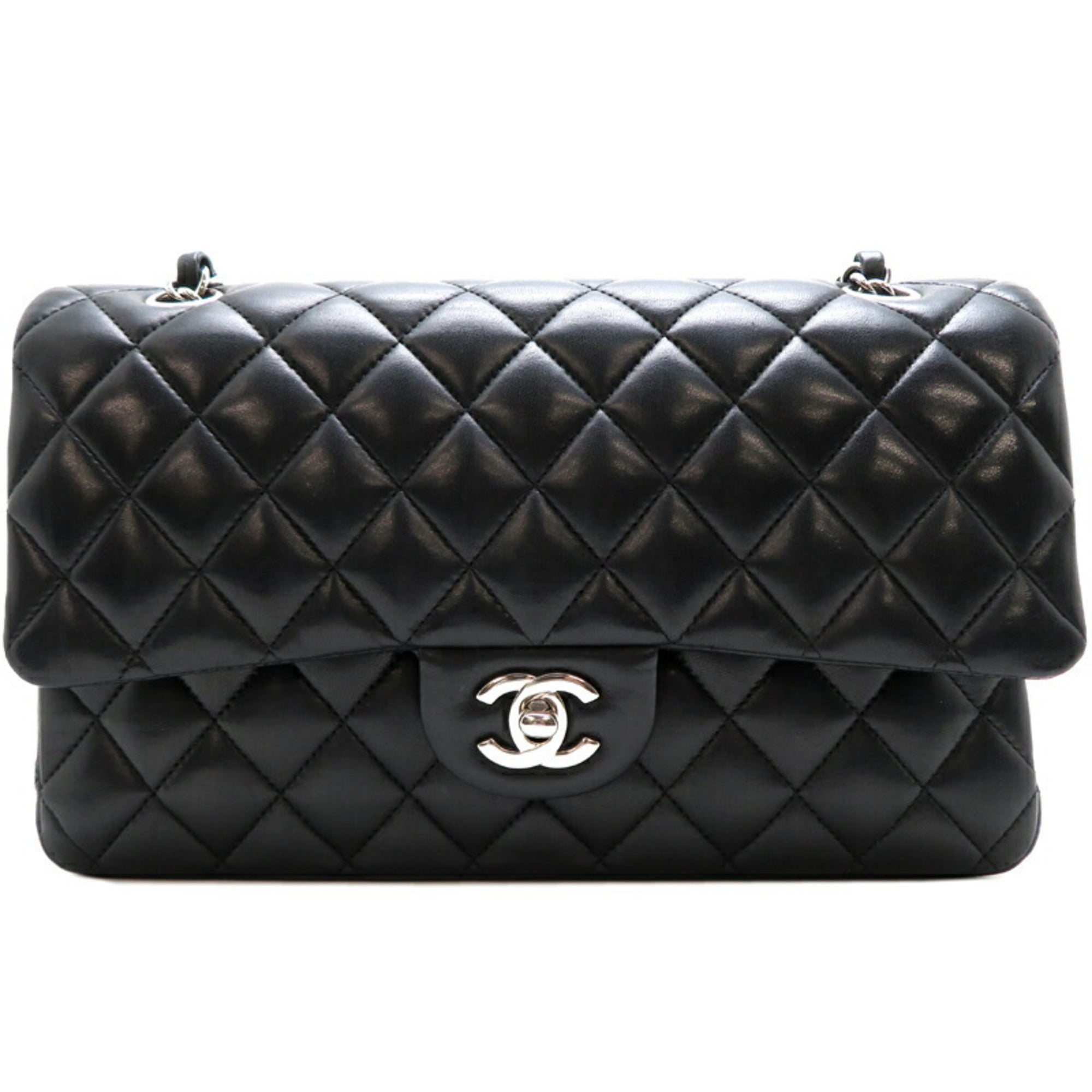 Chanel Seal Matelasse Chain Shoulder 25 Women's Bag AO1112 Lambskin Black