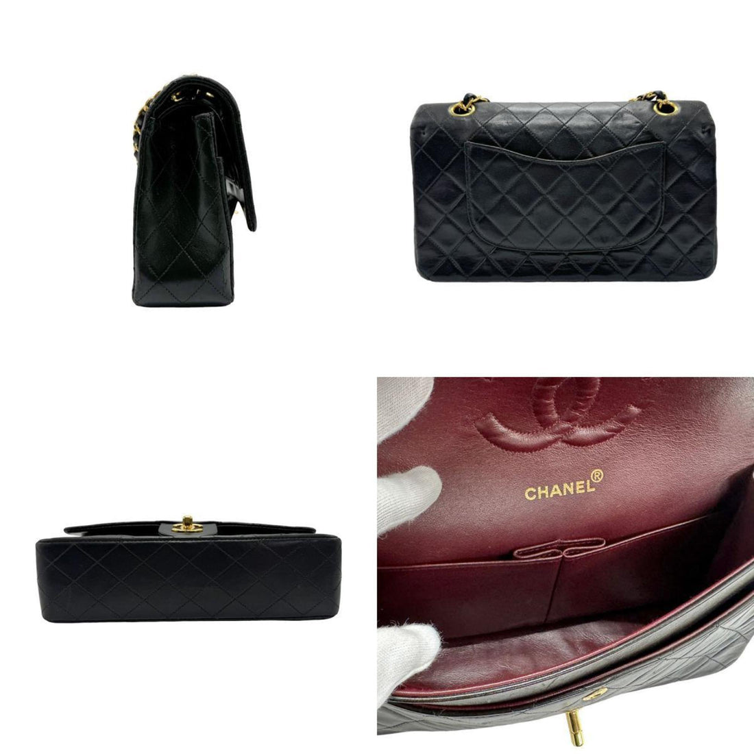 CHANEL Shoulder Bag Matelasse Double Flap Leather Metal Black Gold Women's n0121