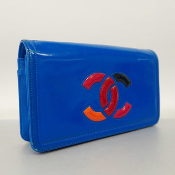 ChanelAuth  W Chain Women's Patent Leather Shoulder Bag Blue