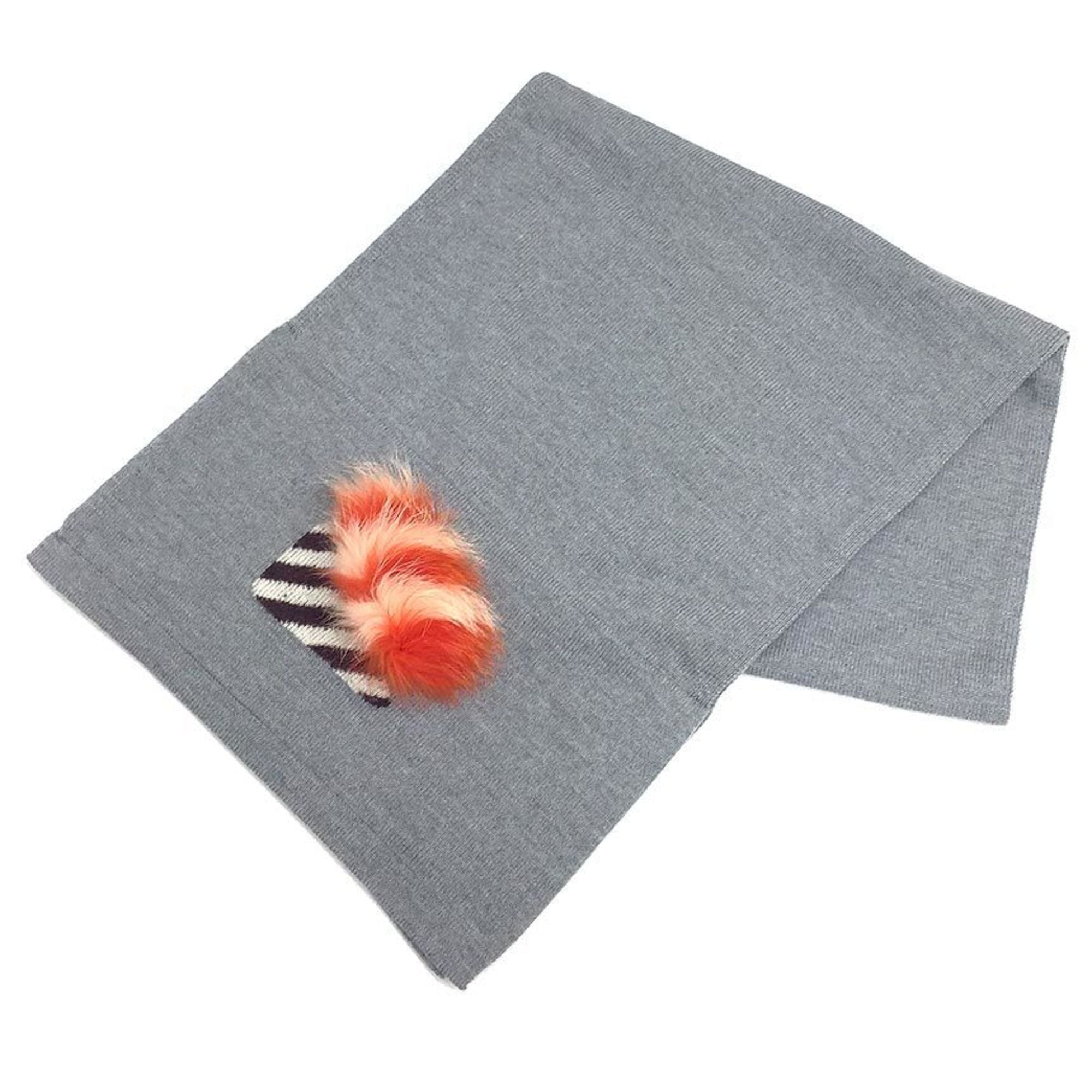 FENDI Monster Muffler Stole Shawl Gray Ladies