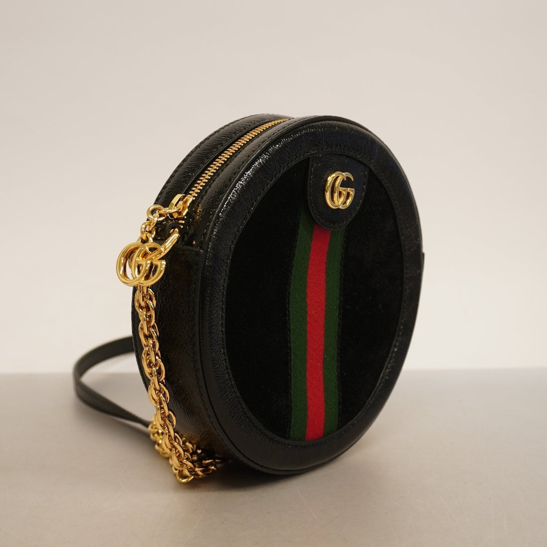 Gucci shoulder bag sherry 550618 suede black gold metal
