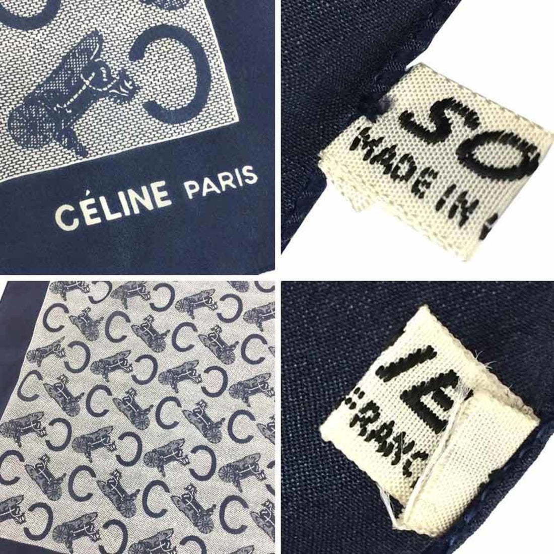 Celine Carre Scarf Muffler Carriage Petit Navy