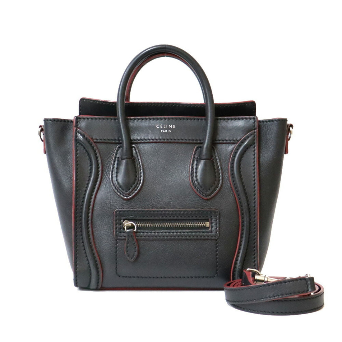 Celine Handbag Shoulder Bag, Luggage Nano Shopper Black Pink Women's Calf