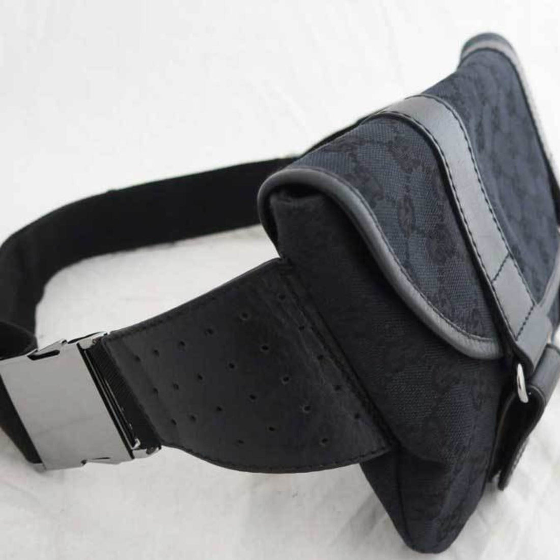 Gucci Bag GG Canvas Black Leather Body Waist Women's Men's 145851